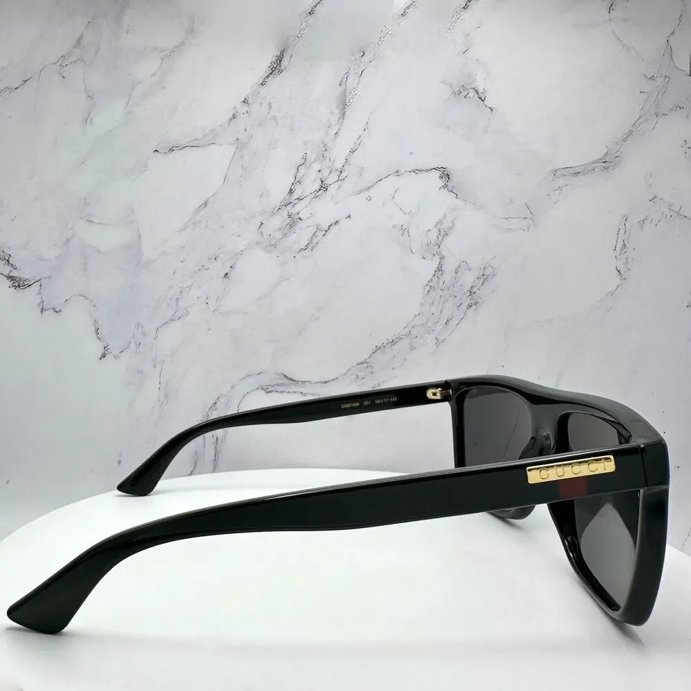 New GUCCI Sunglasses Black Square Aviator Gold Plate Engraved Logo Web Arm GUCCI